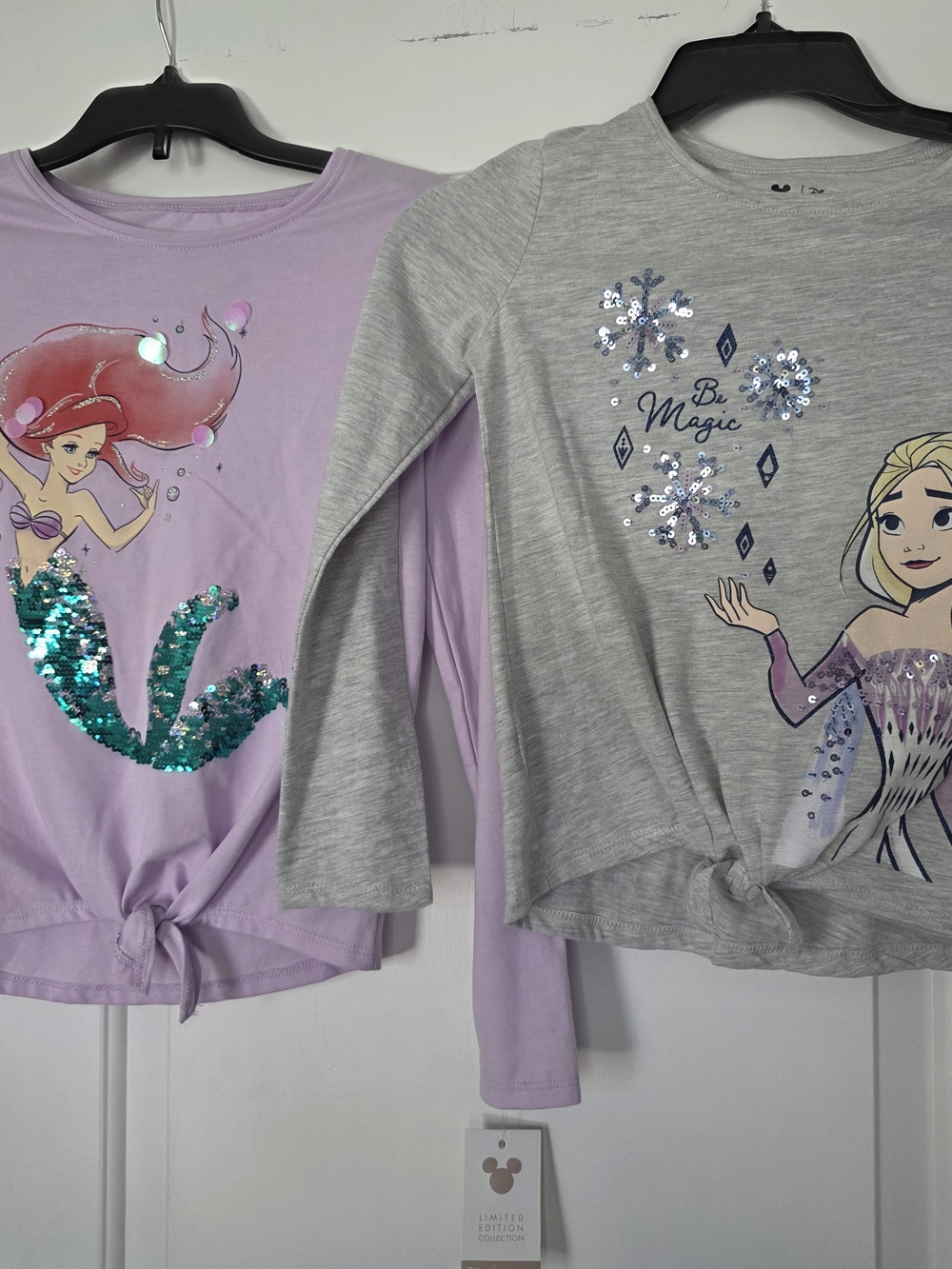 Disney Frozen & Ariel Sequin Tie-Front Tops - Lavender & Heather Gray